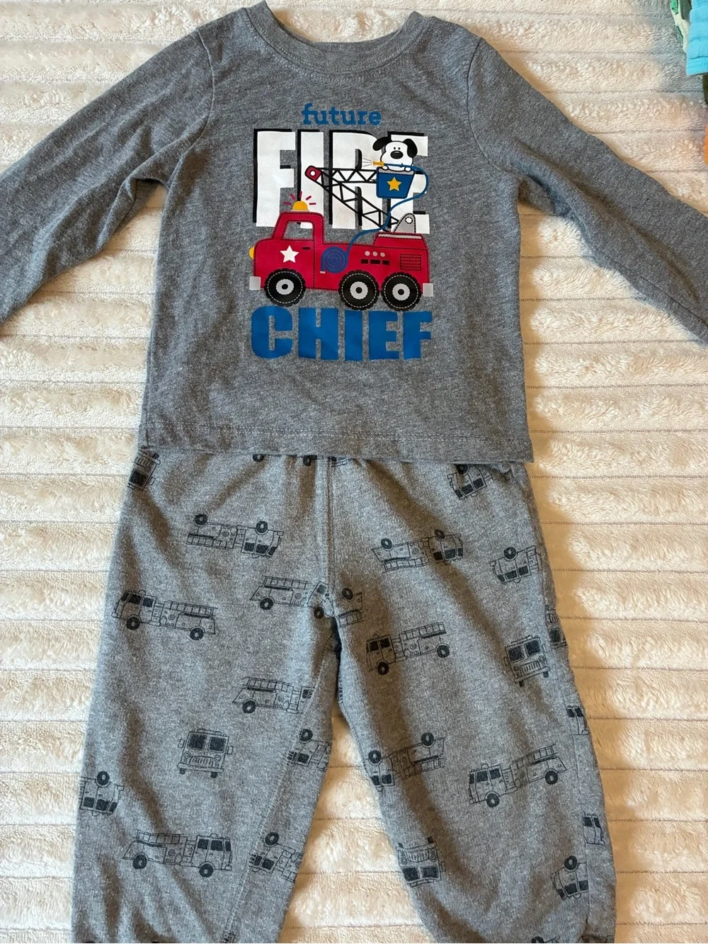 Fire Truck Outfit Bundle 18M 24M Toddler Boys Long Sleeve Shirts Pants Set